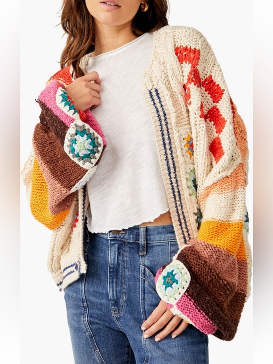 Free People Sweaters - Free People Multicolor Crochet Patchwork Cardigan Sweater